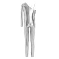thumbnail image 4 of inlzdz Kids Girls Shiny Metallic Unitard Ruffle One Shoulder Full Body Jumpsuit Performance Dancewear Silver 14, 4 of 5