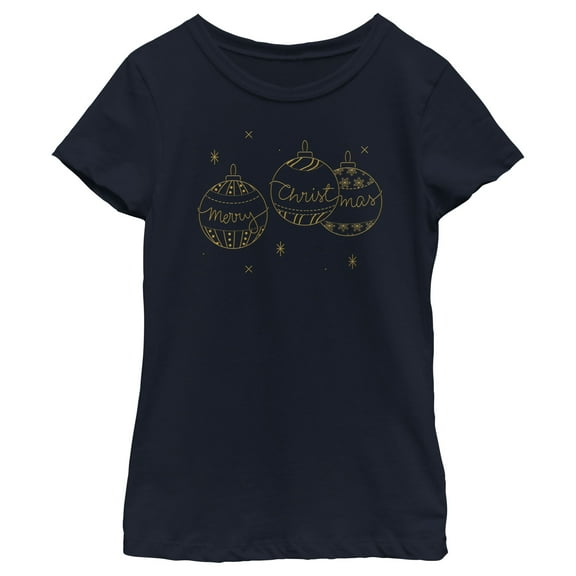 Girl's Lost Gods Merry Christmas Ornaments  Graphic Tee Navy Blue Small