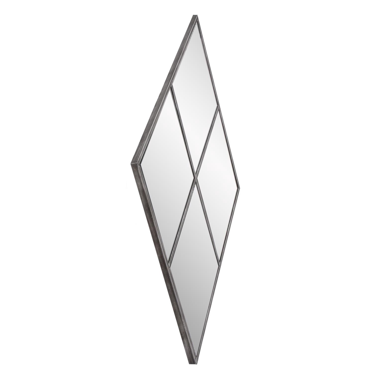Tyler Dillon Diamond Wall Mirror with Silver Metal Windowpane Frame - 23.1/2 x 35.1/2" x 1""