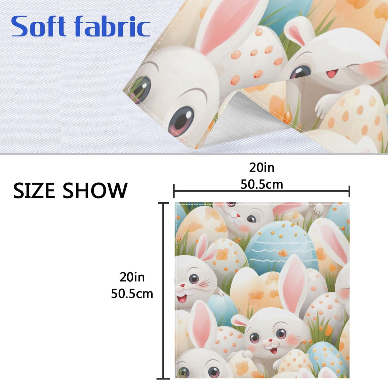 JSTEL Cute Bunny Easter Cloth Napkins Set of 6, 20x20 Inch Washable and Reusable Napkin for Decoupage Dinner Party Everyday Use