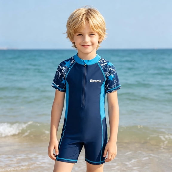 MEZZALL Children Boys One-Pieces Monokini Short Sleeve O-Neck Swimsuit For Training And Sun Junior Kids Swimwear Designed For Comfort And Full Coverage Boho Summer Patchwork Beachwear