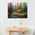 thumbnail image 2 of Creowell  Fall Canvas Prints Wall Art - A Cabin In A Wilderness Picture - Landscape Picture Panoramic Artwork - for Living Room Office Decoration Scenery Artwork (20x16 Inch), 2 of 3