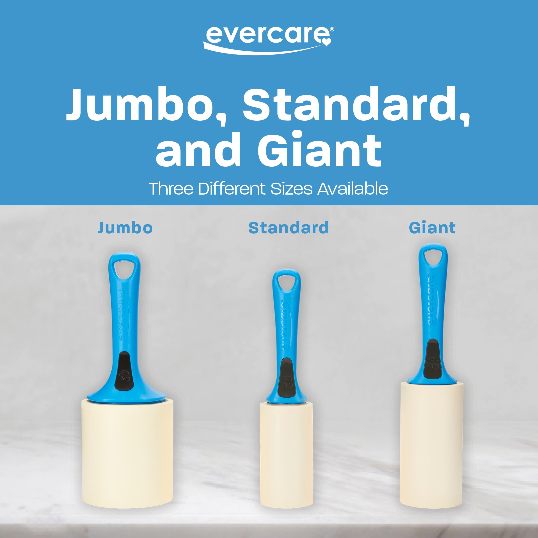 Evercare Jumbo Lint Roller – 60 Sheets per Roll, Refillable, Super Sticky, All‑Purpose Adhesive, X-Large Sheets, Pets, Clothing, Furniture, Crafts