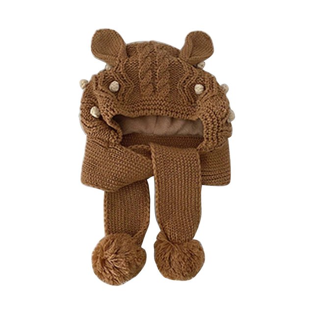 Winter Toddlers Scarf Hat for Boys Girls Integrated Warm Neck Scarves Beanie Cute Cartoon Baby Ear Protections Caps Yellow