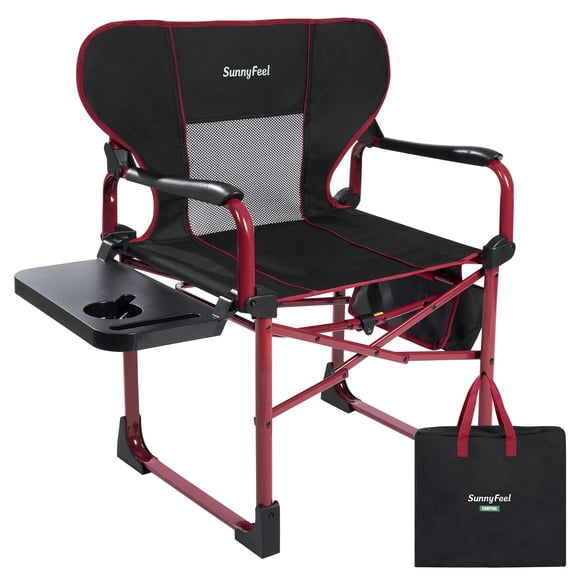 Sunnyfeel Camping Directors Chair Aluminum Oversized Portable Folding Chair with Side Pocket and Adjustable Side Table for Beach, Fishing, Trip, Picnic, Lawn, Concert Outdoor Foldable Camp Chairs