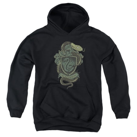 Harry Potter Slytherin Snake Crest Kids Pull-Over Hoodie (X-Large) for Youth Boys and Girls Black