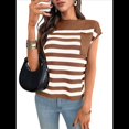 thumbnail image 3 of Suéter Informal de Cuello Redondo y Rayas con Aguja Gruesa para Mujer, Caramelo, Talla XL, 3 of 7