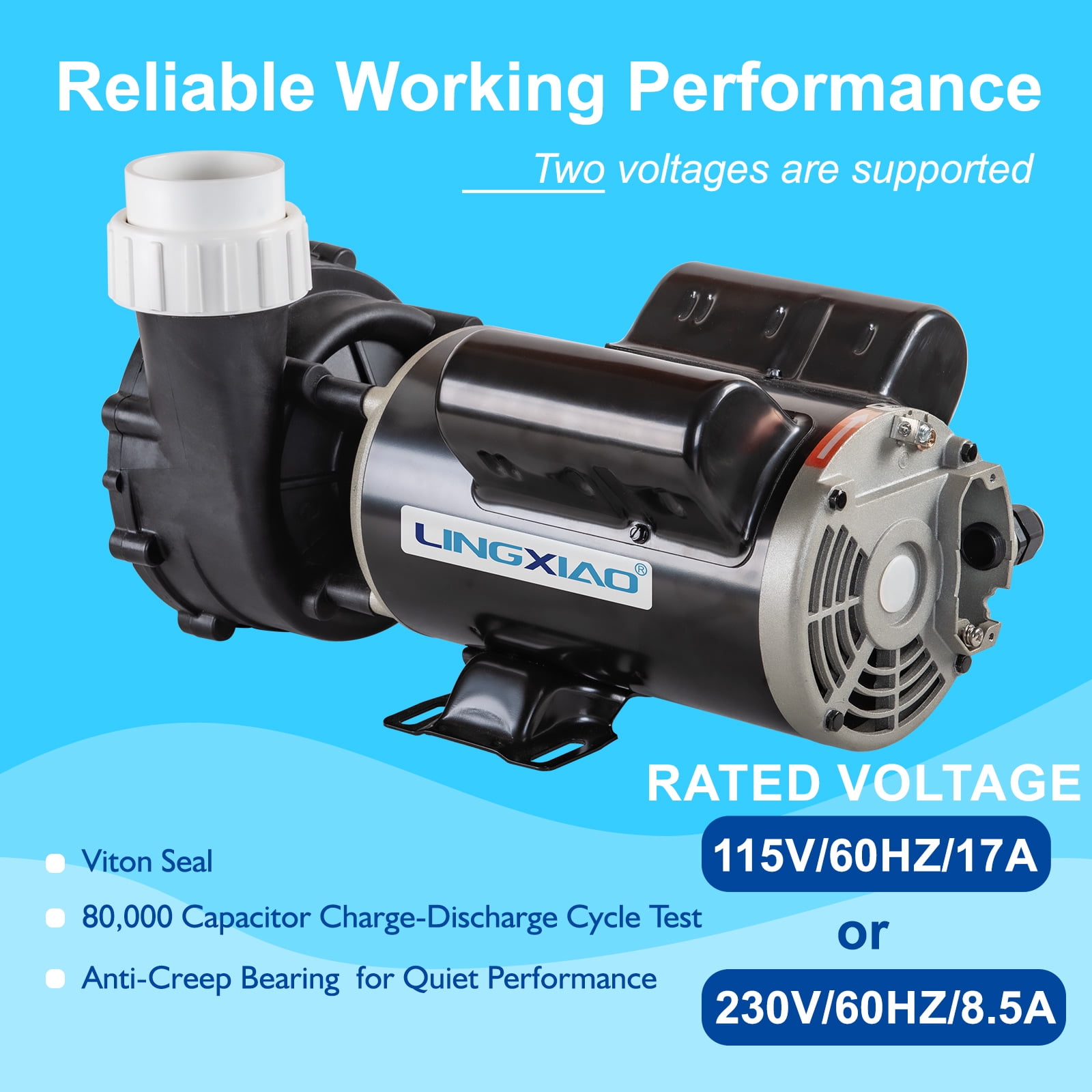 LINGXIAO SPA Pump, Single Speed Hot Tub SPA Pump, 2.5HP LX SPA Pump Motor, (230V or 115V)/60HZ, 2" Port - Model: 48WUA1653C-I