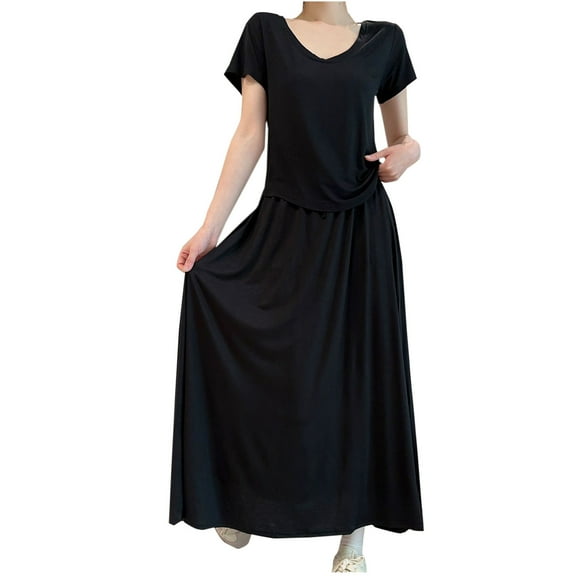 Nmnitkp Pajamas for Women Set 2Pcs Women's Pajamas,Pajama Sets Summer Women's Tshirt Short Sleeves And Long Skirt Casual Loose Homewear Suit