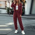 thumbnail image 4 of XUNKUSGA Matching Sets Women Clothing Vintage Corduroy Button Down Cropped Jacket and Elastic Waist Cargo Jogger Pants 2 Piece Sets for Women Fashion Fall Winter Outfits Wine 2XL, 4 of 6