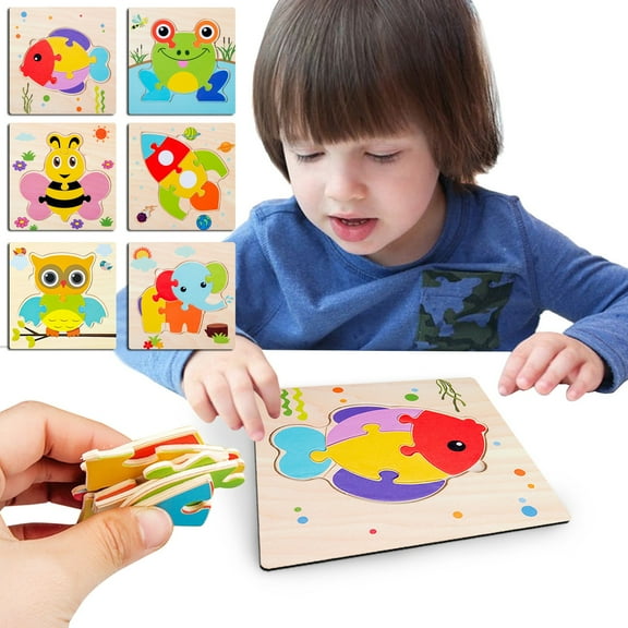 Kumdkd Wooden Puzzles – 6-Pack Educational Learning Toys, Eco-Friendly Jigsaw Games for Motor Skills & Color Recognition (Christmas/Birthday Gift)