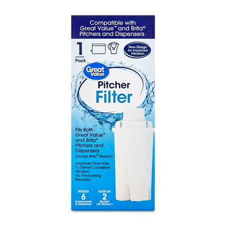 Great Value Water Filter, Replacement for Pitchers and Dispensers, Compatible with Brita, 1 Count