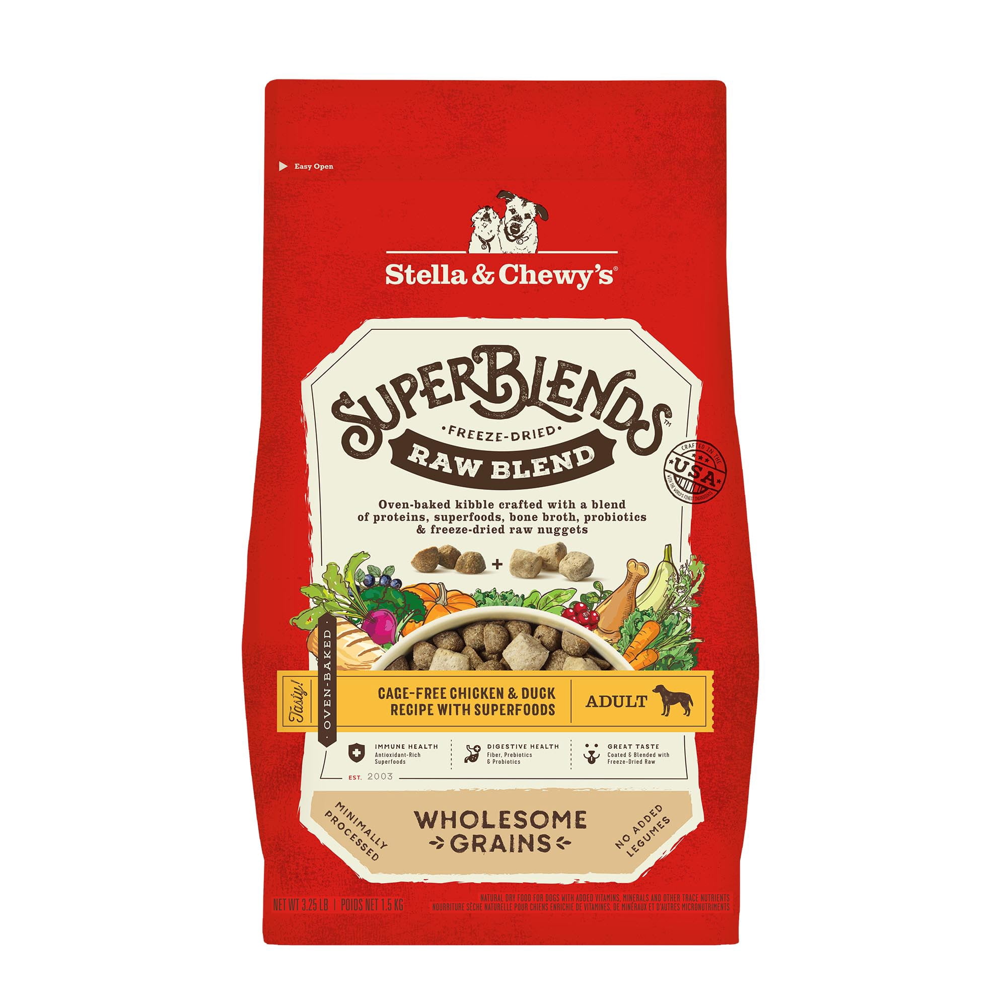 Stella & Chewy s SuperBlends Raw Blend Wholesome Grains Cage-Free Chicken & Duck Recipe with Superfoods Dry Dog Food 3.25 lbs.
