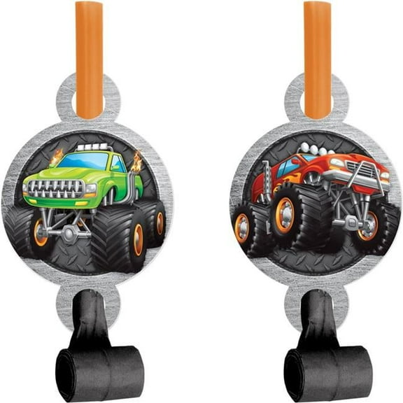 Creative Converting 340054 Monster Truck Party Blowers, 8 Count