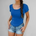 thumbnail image 2 of Women's Short Sleeve Ribbed Neck Slim Fit Basic T-Shirt Soft Comfortable Casual Tee Top for Everyday Wear, 2 of 2