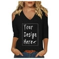 thumbnail image 3 of MIXUE Womens Summer Tops Solid Color V Neck Off Shoulder Short Sleeve Fashion Casual Shirts For Women Tee Shirts Activewear,Black,M, 3 of 5
