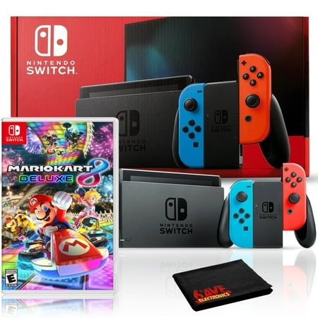 Nintendo Switch with Neon Blue and Red Joy-Con Bundle with...