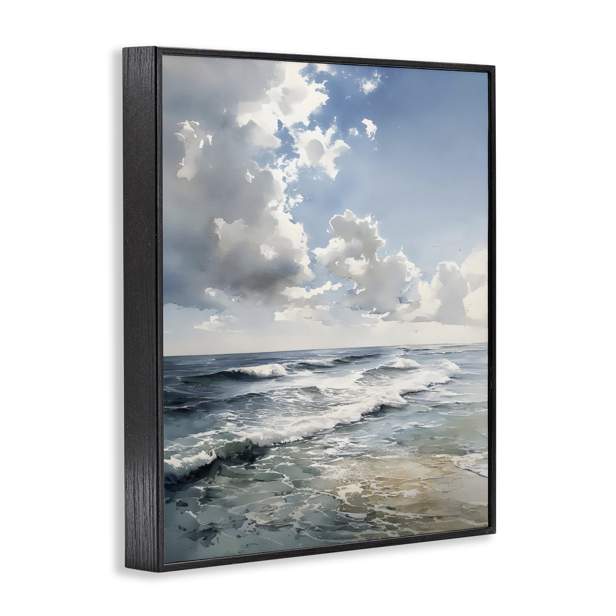 Stupell Industries Soft Waves & Clouds Black Framed Giclee Art, design by Franklyn Gregory