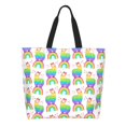 thumbnail image 1 of Disketp Rainbow Llama Bolsa Tote Estampada para Mujer, Bolso de Hombro y de Mano para Compras y Viajes, 1 of 8
