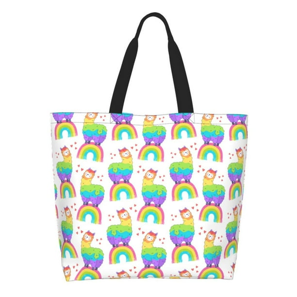 Disketp Rainbow Llama Bolsa Tote Estampada para Mujer, Bolso de Hombro y de Mano para Compras y Viajes