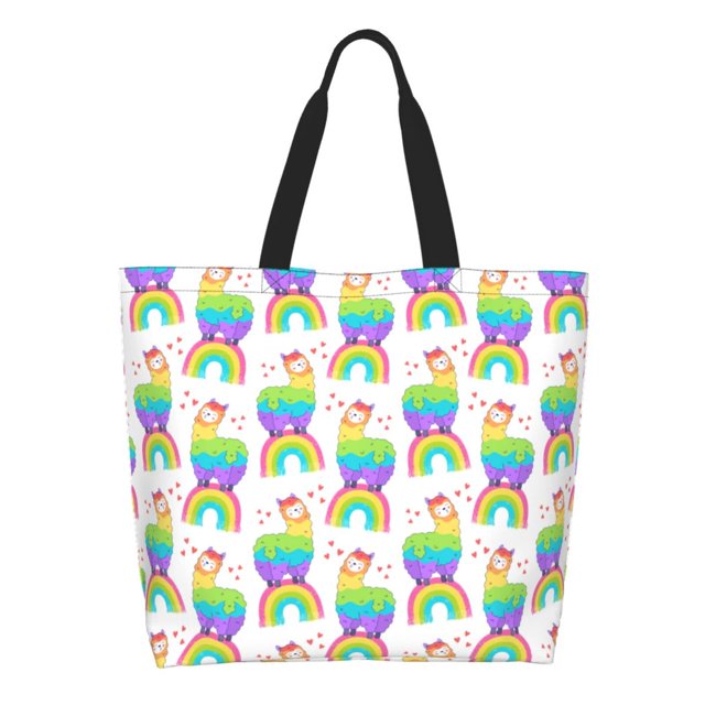 Disketp Rainbow Llama Bolsa Tote Estampada para Mujer, Bolso de Hombro y de Mano para Compras y Viajes