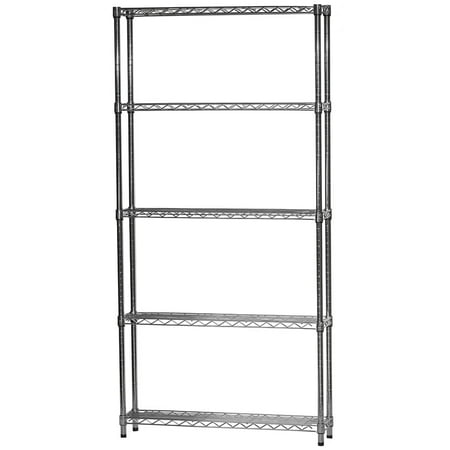 Shelving Inc. 8" d x 36" w x 96" h Chrome Wire Shelving with 5 Tier Shelves, Weight Capacity 800lbs Per Shelf