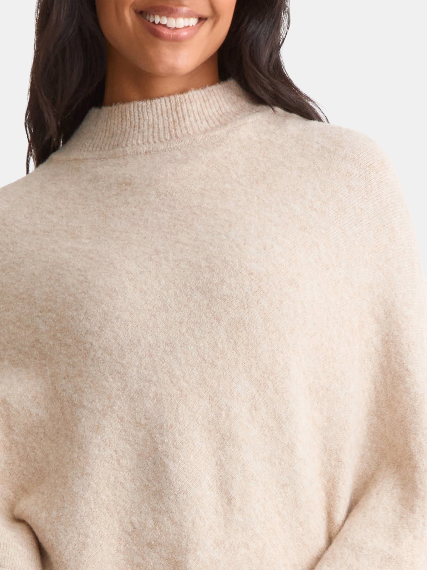 Time and Tru Women's Mock Neck Poncho, L/XL, Oatmeal