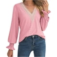 thumbnail image 1 of ZQGJB Long Sleeve Shirts for Women Casual Solid Color Lace Trim V Neck Pullover Tshirt Tops Loose Regular Fit Comfy Baggy Tunic Blouse Pink M, 1 of 8