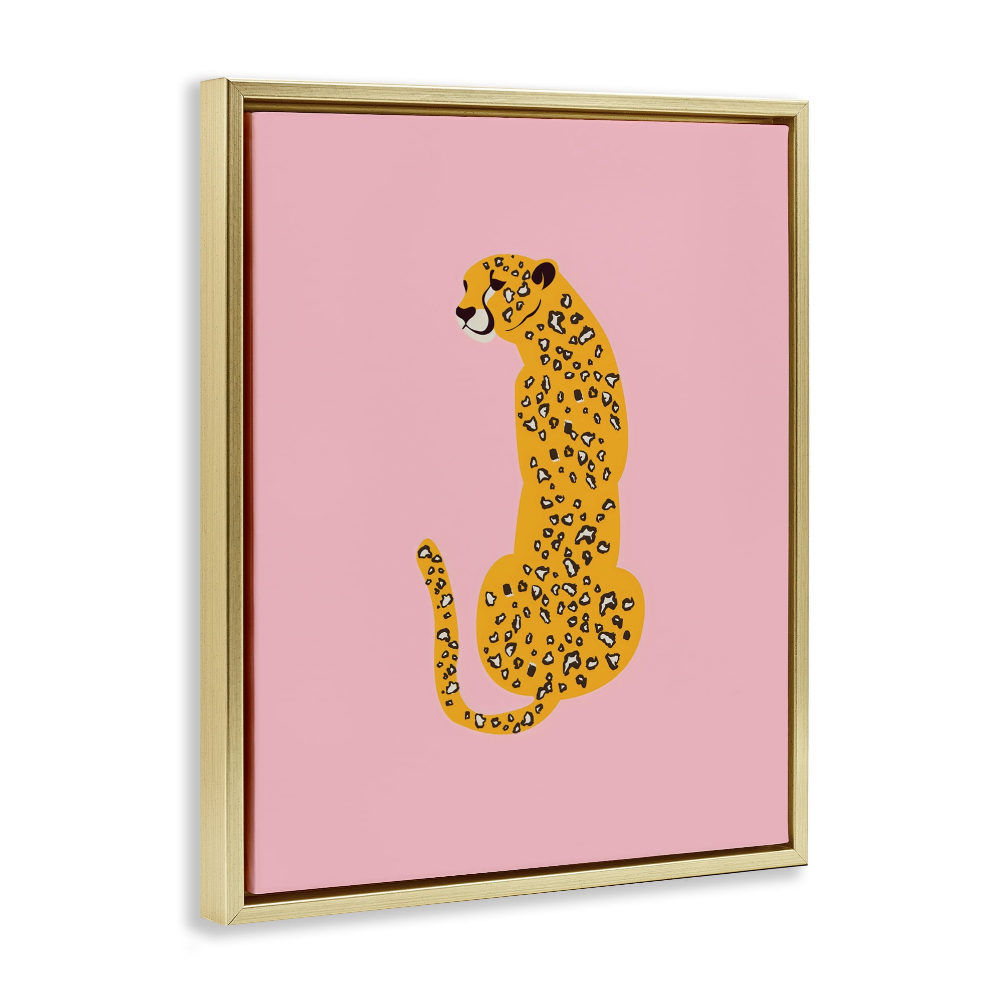 Stupell Industries Yellow Jaguar on Pink Gold Framed Floater Canvas Wall Art, design by Creative Studio