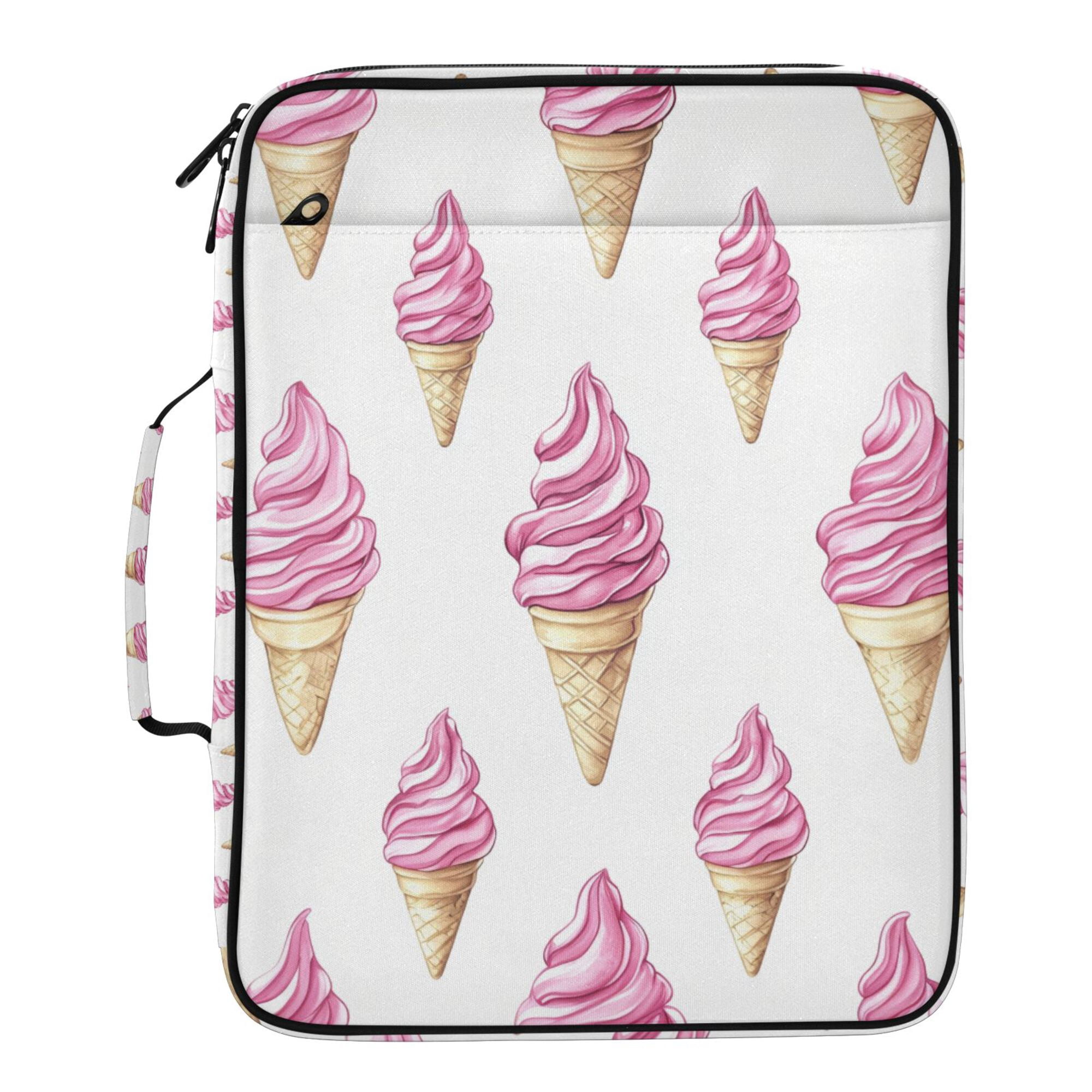 FORMRS Accordion File Folder A4 Size 7-Pocket Expanding Document Organizer Bag with 3 Ring Binder, Pink Cartoon Ice Cream