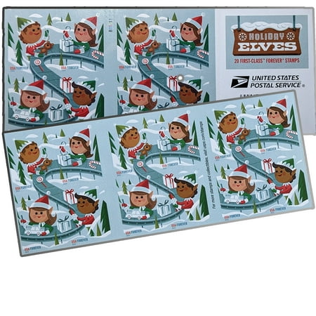 Holiday Elves USPS Forever US Postage Stamp 1 Book of 20 First Class Wedding Celebration Christmas Tradition (20 Stamps)