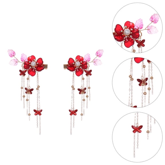 NICEXMAS 1 Pair Chinese Tassel Hair Clip Alloy Hair Decoration for Women Birthday Assorted Color