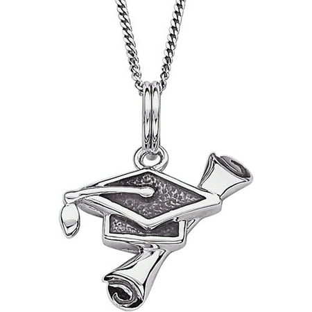 Graduation Cap and Diploma Sterling Silver Pendant, 18"