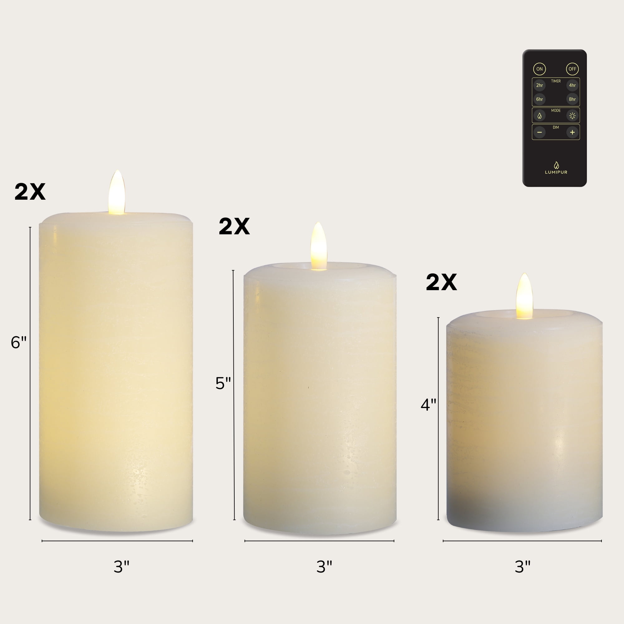 LumiPur Flameless LED Candles 6-Pack with Remote –  Winter White Wax Pillars, Battery Operated with 5-Hour Timer & Flickering Faux Flame