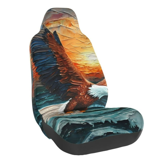Wukai Textured Bald Eagle Full Set Car Seat Covers with Soft Padding Universal Auto Front Seats Protector and Cushion Mat