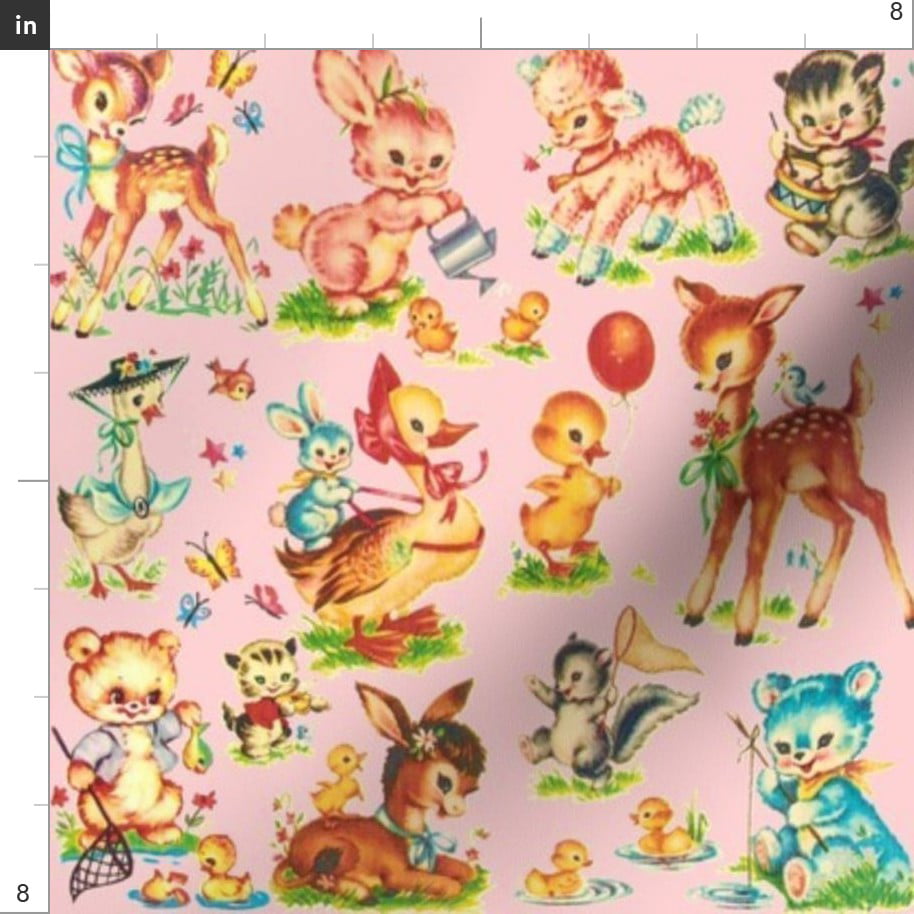 Cloth Placemats Retro Baby Animals Kitsch Girl Nursery Vintage Rhyme Set of 2