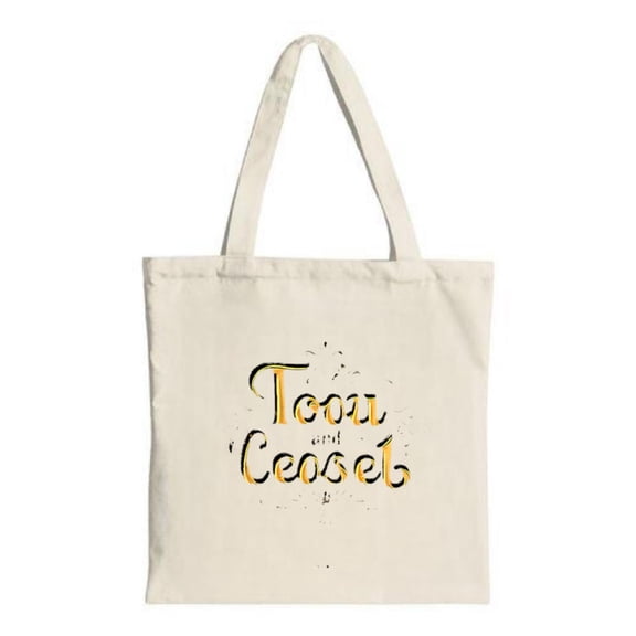 Stylish Canvas Tote Bag with " Ceogel " in playful black and yellow font perfect for shopping travel and parties