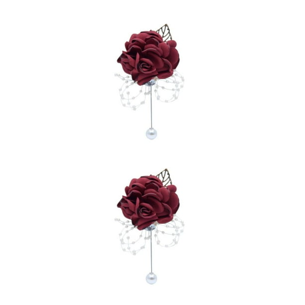 Toystoory Poliéster Ramillete clásico Belleza atemporal para celebraciones de bodas Ocasiones formales Broches Winered vino rojo 2Conjunto