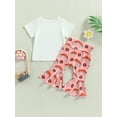 thumbnail image 3 of Wassery Baby Girls Birthday Clothes 2Pcs Short Sleeve Letter Print T-shirt + Rainbow Flare Pants Set Summer Casual Outfit Sets for Toddler 6M-4T, 3 of 9