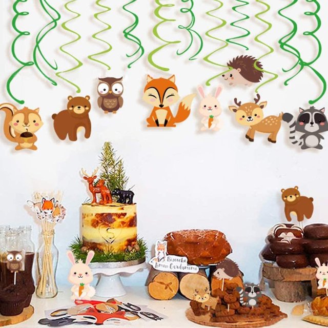 30 piezas de decoraciones para fiestas de cumpleaños con animales del bosque