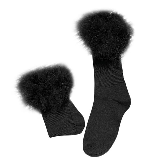 DHFJKG Winter Crew Socks For Women Fuzzy Trim Solid Color Boot Socks Warm Thermal Soft Stockings