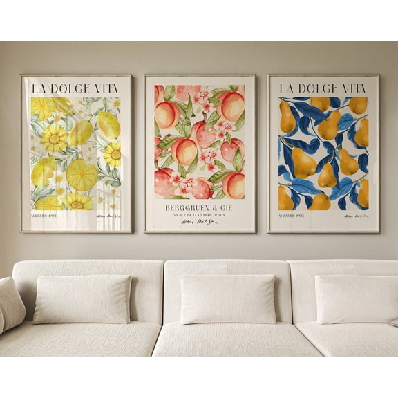 Fruit Market Art Print Italian Kitchen Wall Decor For Food Lovers Set 3 Unframed Paper Print 8x12