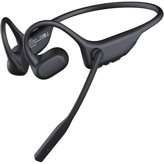 Open Ear Headphones with Mic, Bluetooth Headset with AI Noise Cancellation Microphone Air Conduction Headphones Bluetooth 5.3 Wireless Headset with Mic for Work Call Meeting Driving