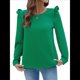 thumbnail image 1 of Blusas de Mujer de Larga con Hombros Descubiertos y Volantes, Cuello Redondo, Ligeras, de Punto Acanalado, Otoño de 2025. Verde M, 1 of 10