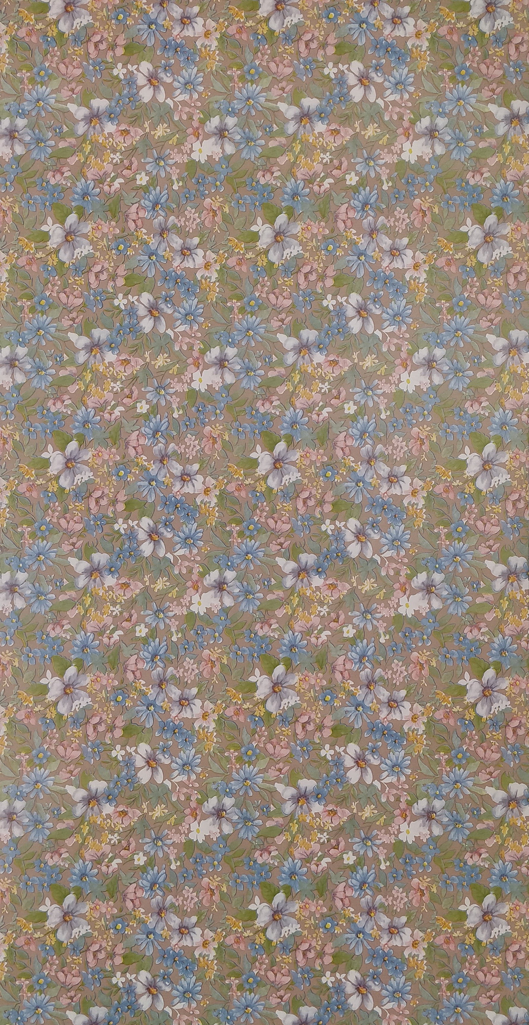 Dundee Deco Peel and Stick Self Adhesive Removable Wallpaper - Floral Printed Aegean Blue, White, Peach Pink Meadow Flowers , 18 ft x 18 in