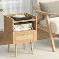 thumbnail image 5 of Nightstand Rattan with Charging Station, Mid Century Modern Bed Side Table, Boho End Table with Wood Legs, Bedside Tables for Bedroom Living Room (1, Natural, 11.8" D x 15.9" W x 23.4" H (1 Drawers)), 5 of 6