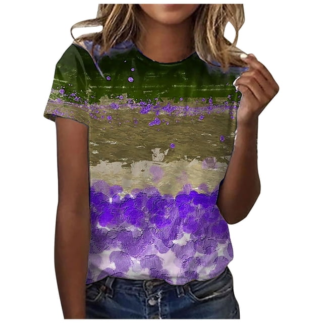 Pompotops Blouse Décontractée Ample pour Femme, Mode, Imprimée, Col Rond, T-Shirt, Chemises, Blouse, T-Shirt Imprimé, Liquidation