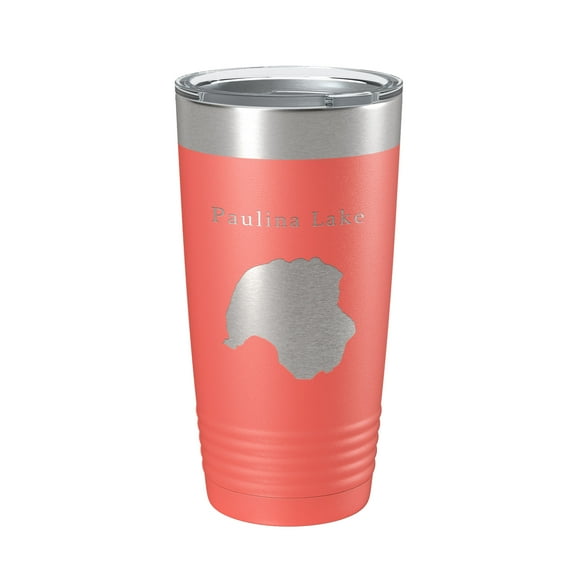 Paulina Lake Map Tumbler Travel Mug Insulated Laser Engraved Coffee Cup Oregon 20 oz Coral