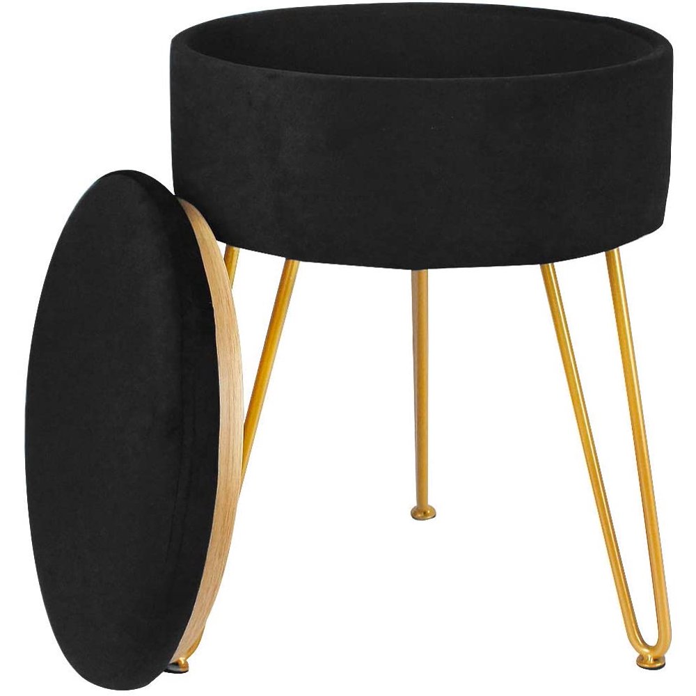 Velvet Footrest Stool Ottoman Round Modern Upholstered Vanity Footstool