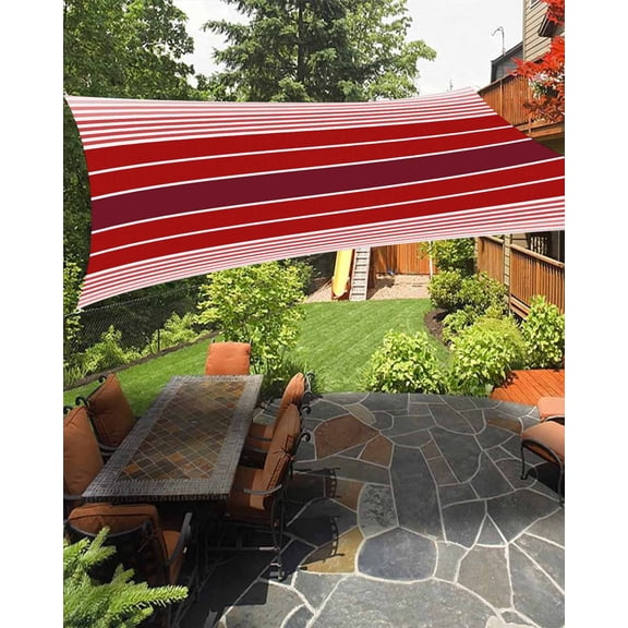 Minimalist Sun Shade Sail 12'X16' Red Gradient Stripe Country Farmhouse UV Block Outdoor Sail Shades Breathable Waterproof Rectangular Sunshade for Patio Garden Pool Pergola Porch